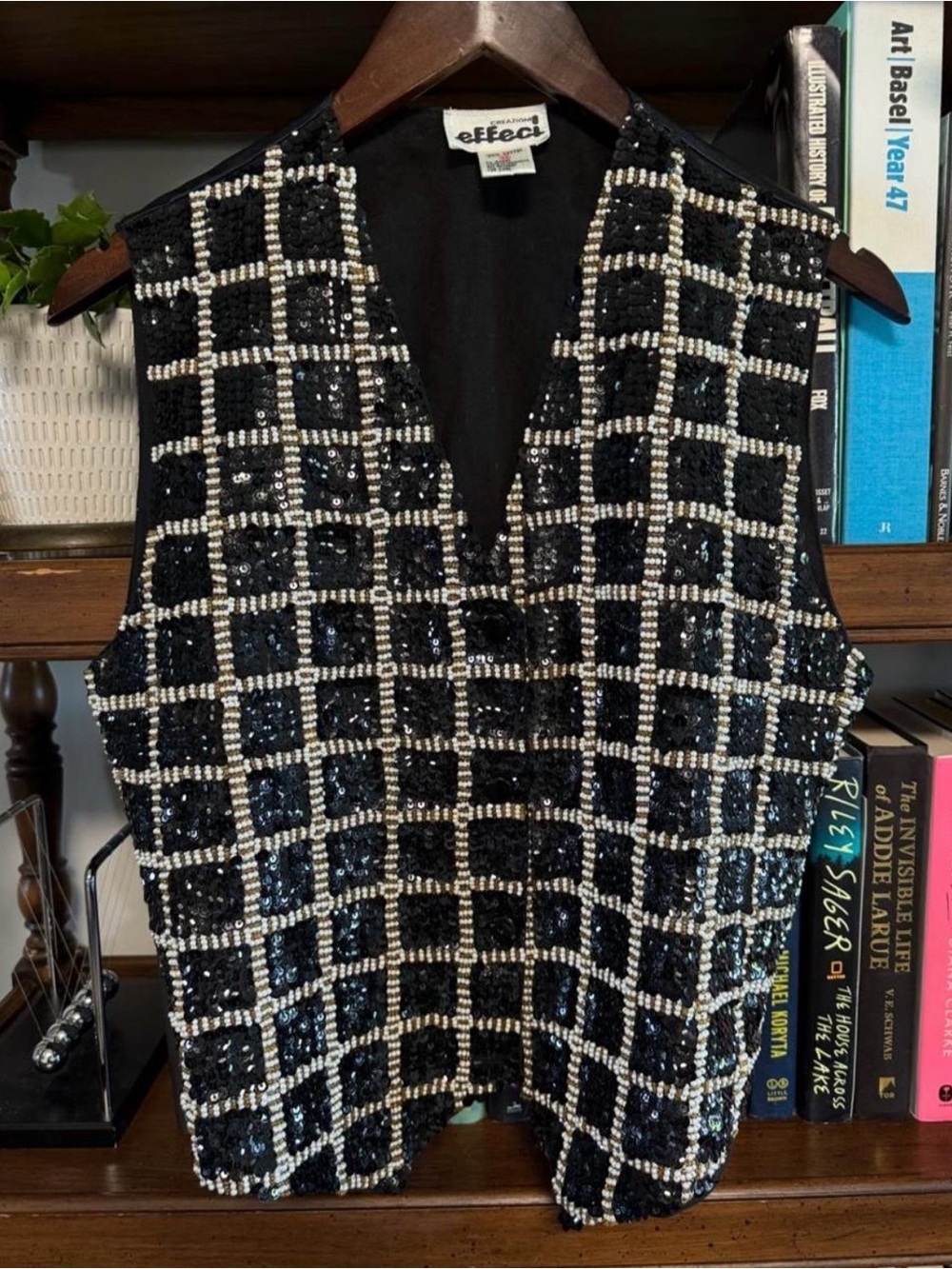 Vintage Effeci Black Sequin Grid Vest